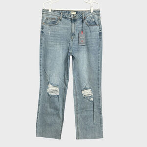 Rewind Jeans NEW sz 11 Straight Leg Distressed Ankle High Rise Relaxed Shredded